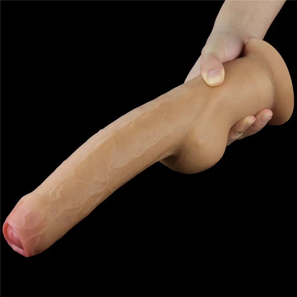 11'' Dual Density Dildo Handle Foreskin Cock