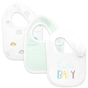 3-Pack Organic Cotton Blue Rainbow & Stripe Bib