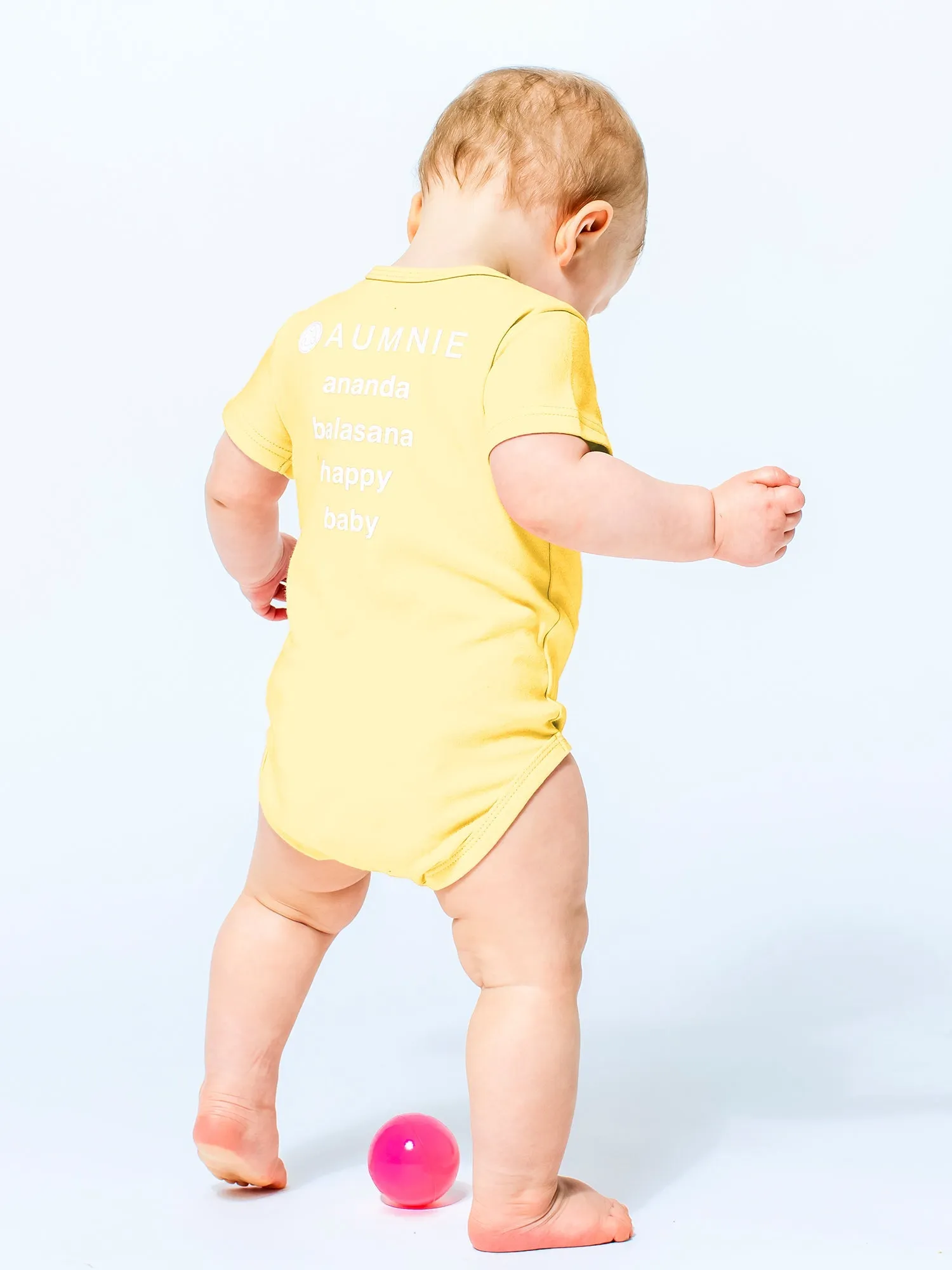 AUMkids HAPPY BABY SHORT SLEEVE ONESIE   BIB SET, YELLOW