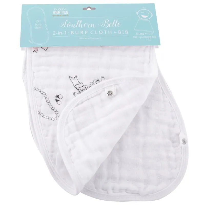 Baby Burp Cloth & Bib Combo:  Southern Belle