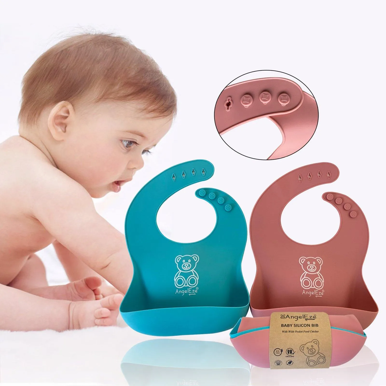 BPA Free Silicone Baby Bib with Food Catcher (Set of 2)