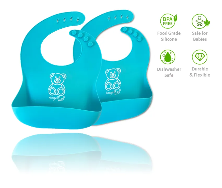 BPA Free Silicone Baby Bib with Food Catcher (Set of 2)