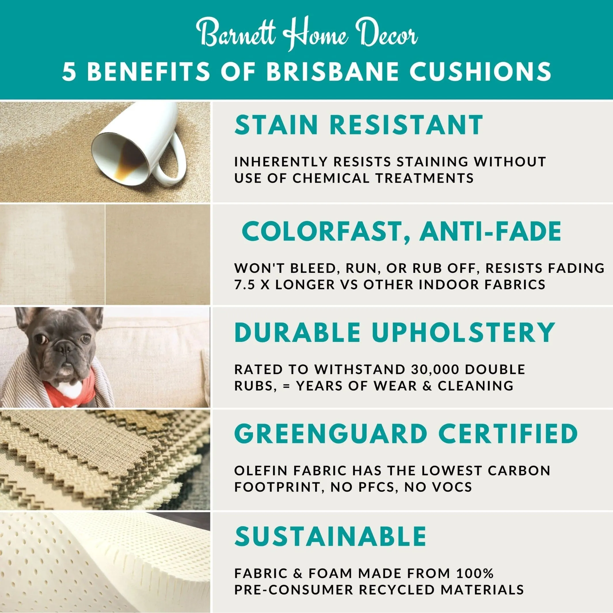Brisbane Natural Dining Chair Pad - Latex Foam Fill - Reversible