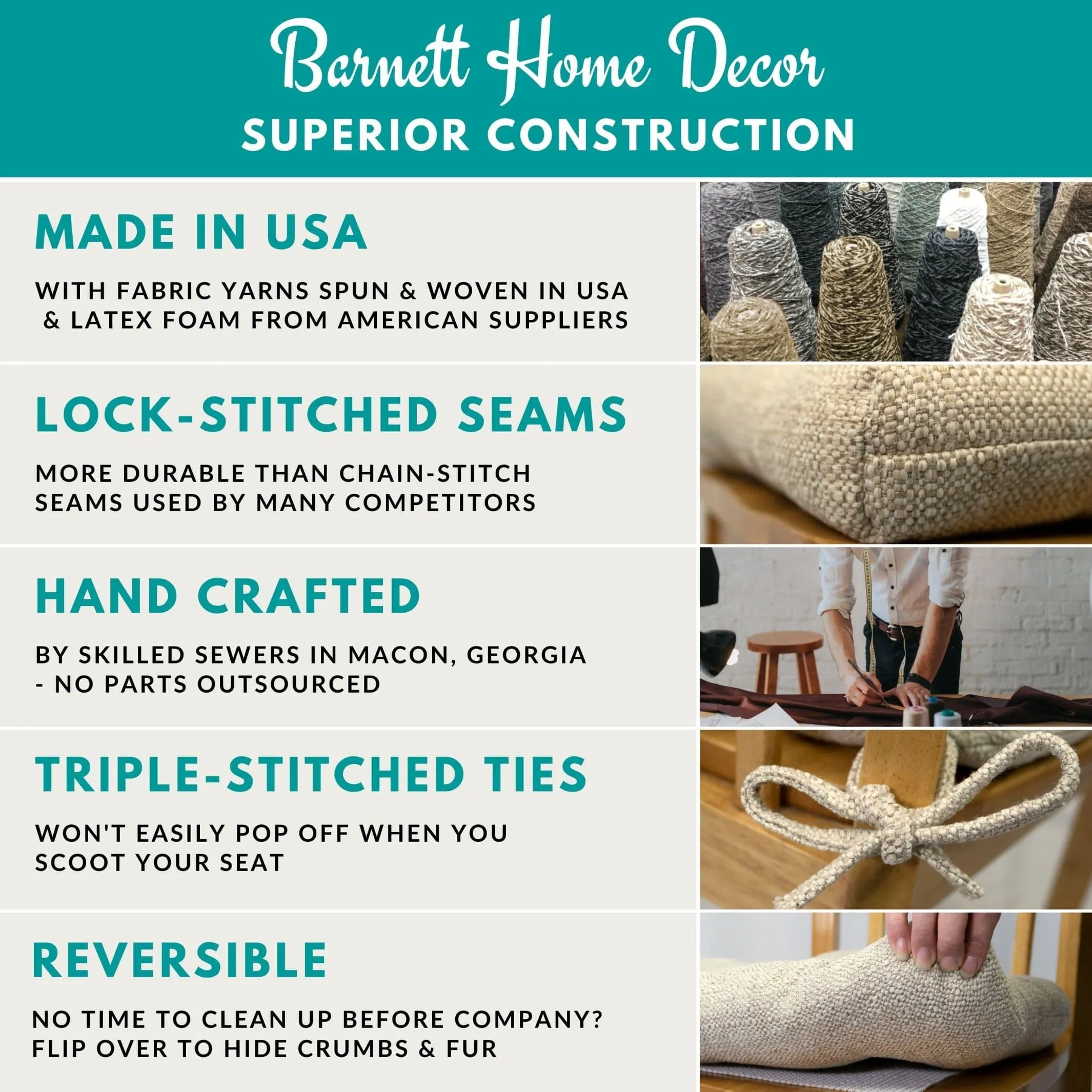 Brisbane Natural Dining Chair Pad - Latex Foam Fill - Reversible