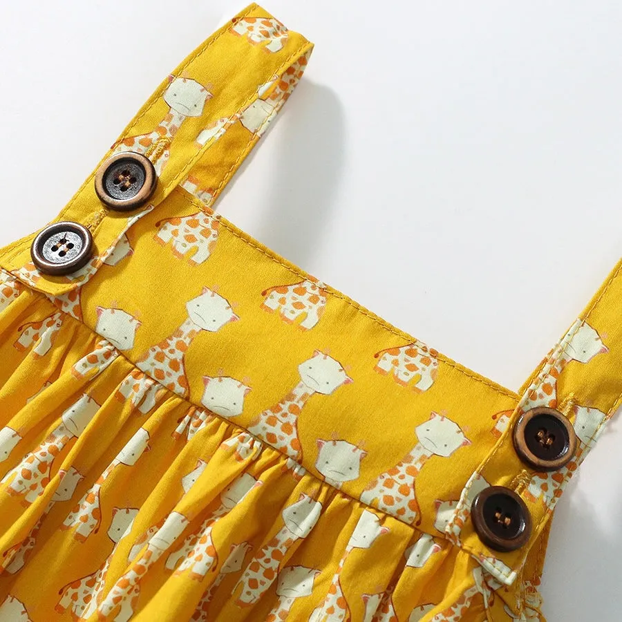 Cartoon Giraffe Print Suspender Dress