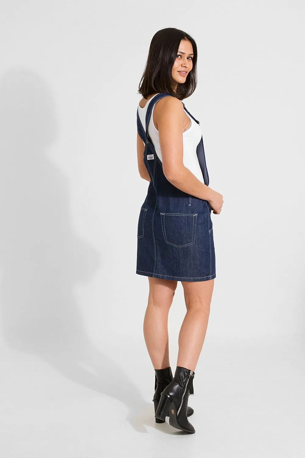CICELY Womens Short Denim Dungaree Dress - Indigo
