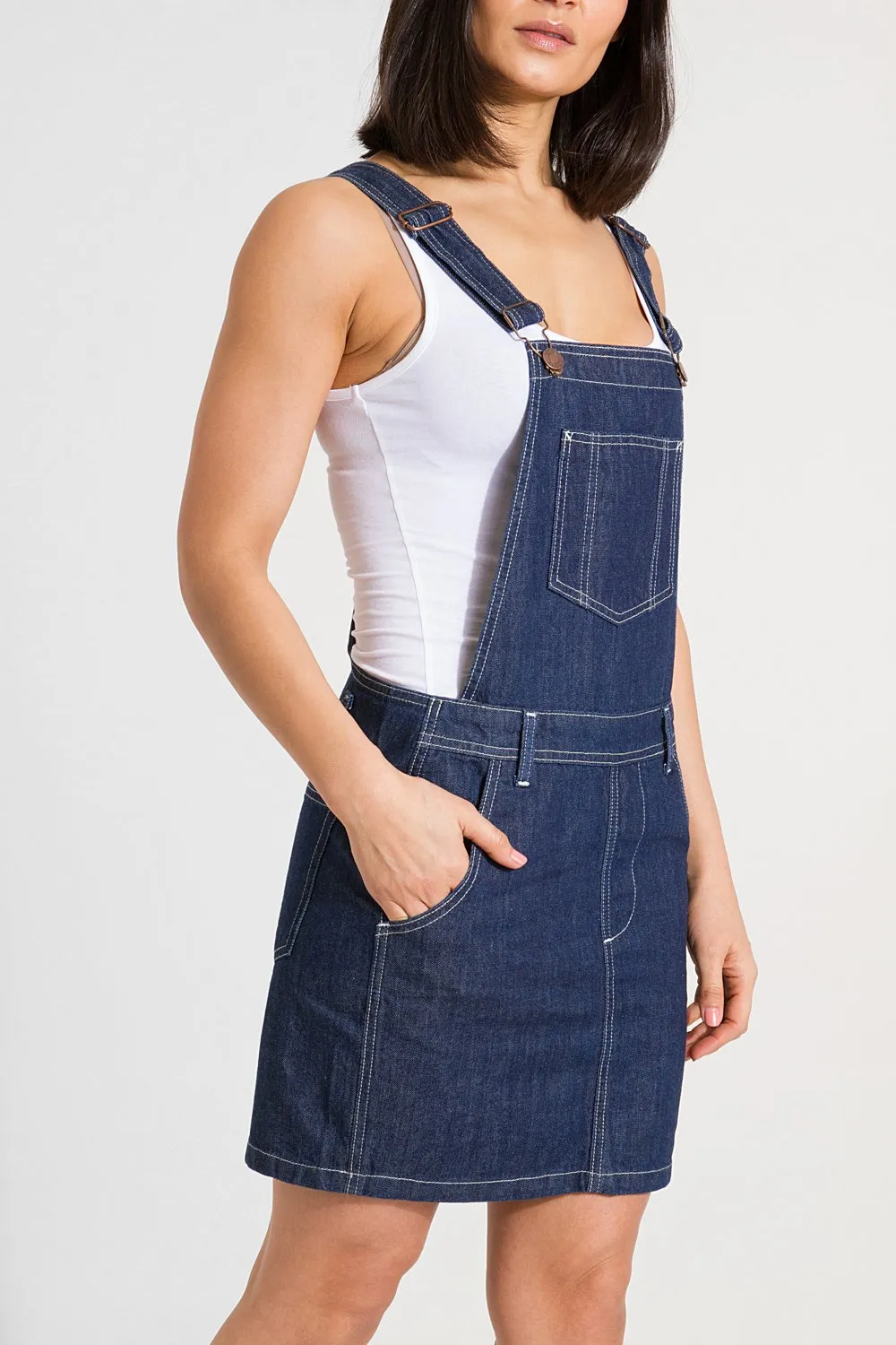 CICELY Womens Short Denim Dungaree Dress - Indigo