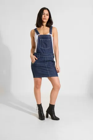 CICELY Womens Short Denim Dungaree Dress - Indigo