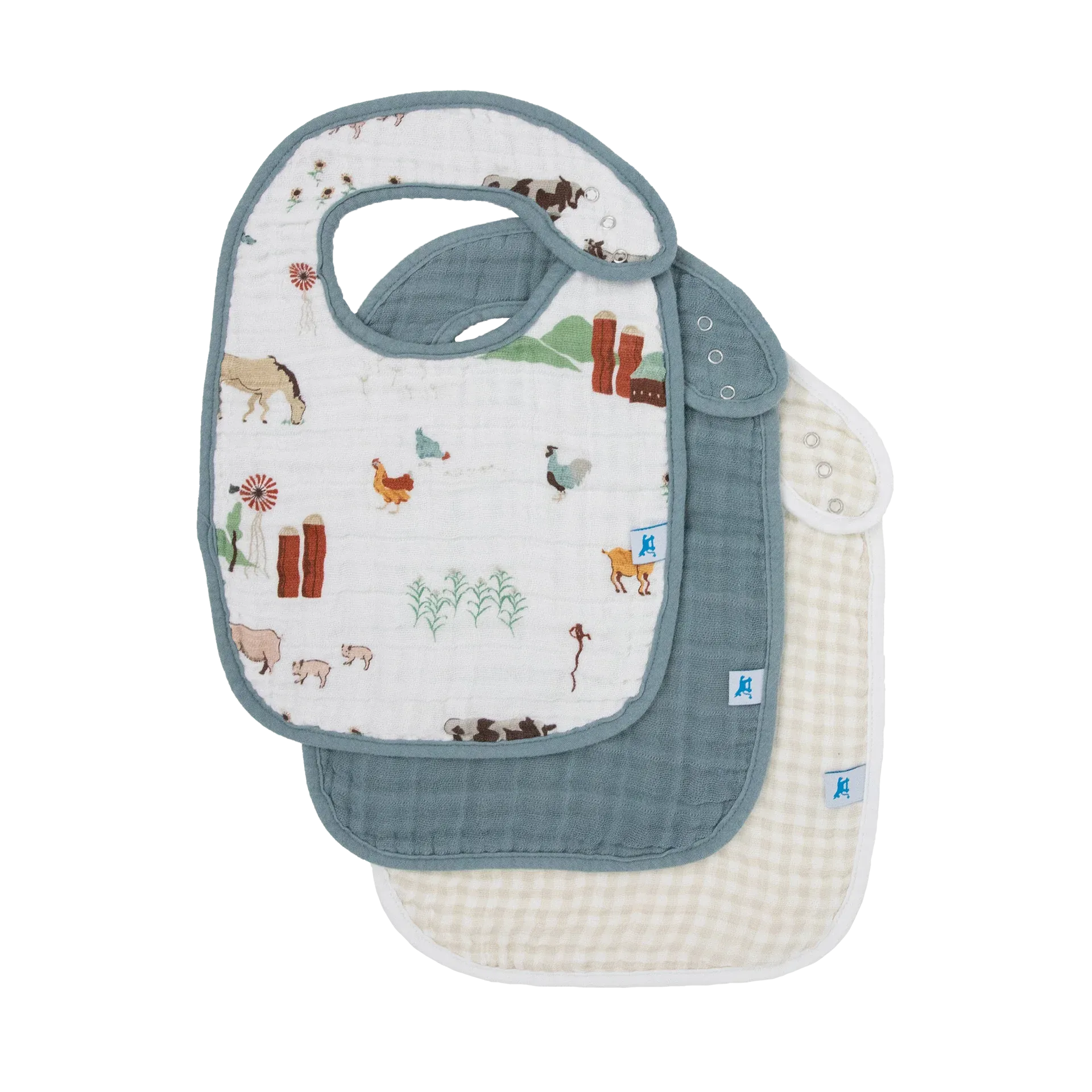 Cotton Muslin Classic Bib 3PK (Farmyard)