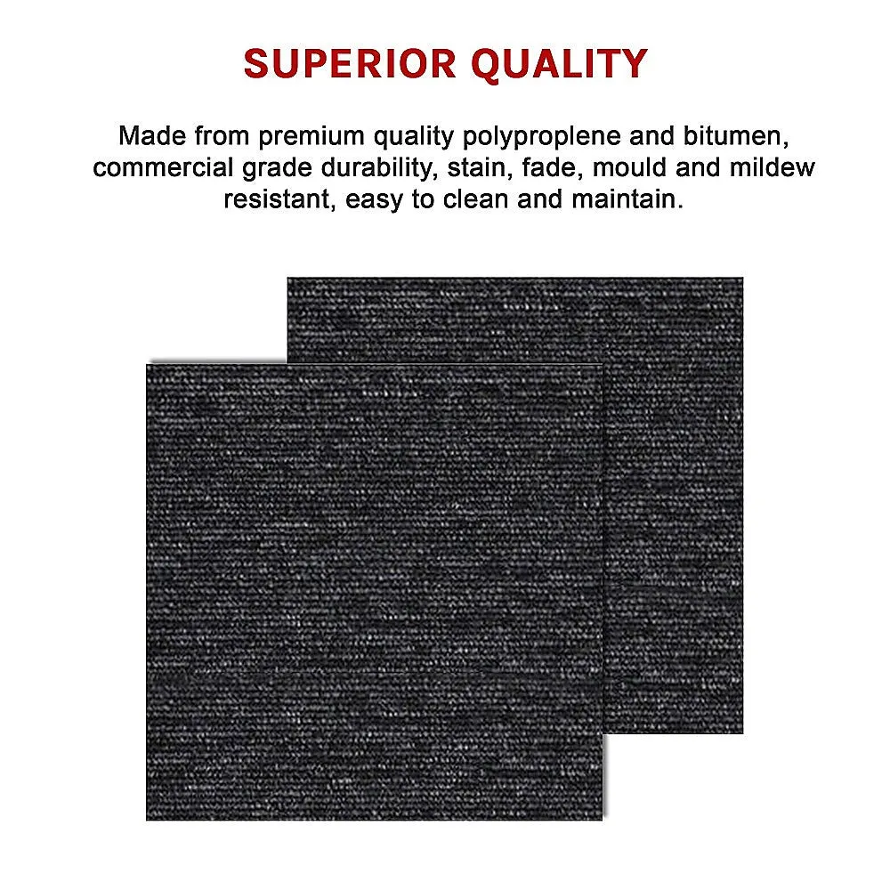 Durable 20-Piece Charcoal Carpet Tiles, Stain & Sun Resistant