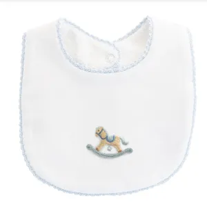 Embroidered Bib - Rocking Horse - Blue
