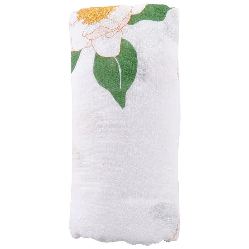 Gift Set: Southern Magnolia Baby Muslin Swaddle Blanket and Burp Cloth/Bib Combo