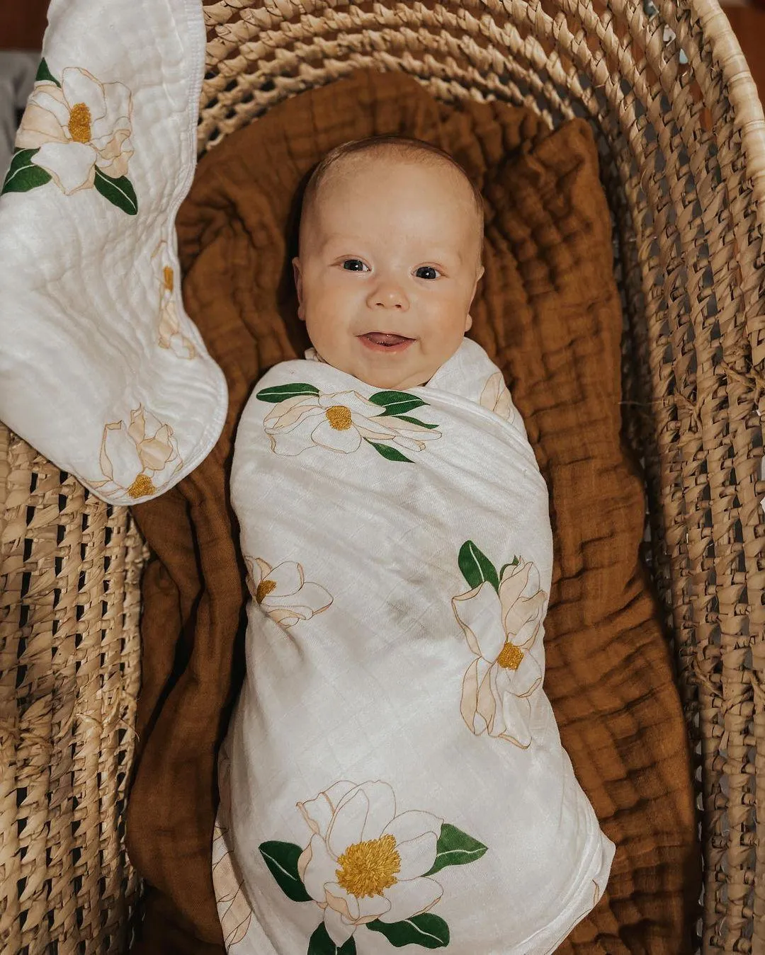 Gift Set: Southern Magnolia Baby Muslin Swaddle Blanket and Burp Cloth/Bib Combo