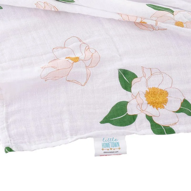 Gift Set: Southern Magnolia Baby Muslin Swaddle Blanket and Burp Cloth/Bib Combo