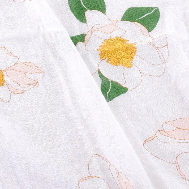 Gift Set: Southern Magnolia Baby Muslin Swaddle Blanket and Burp Cloth/Bib Combo