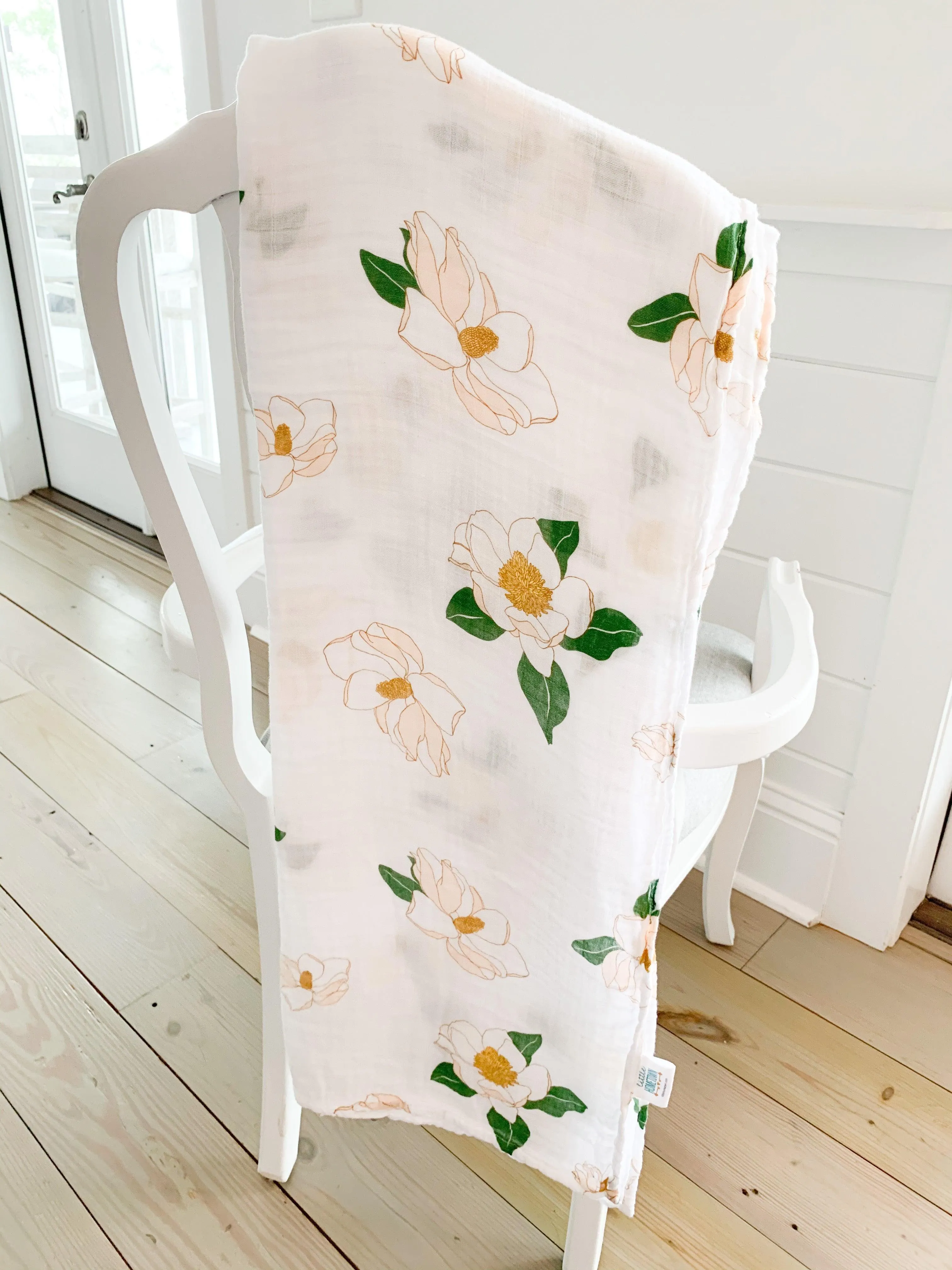 Gift Set: Southern Magnolia Baby Muslin Swaddle Blanket and Burp Cloth/Bib Combo