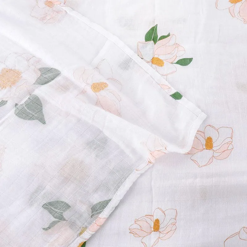Gift Set: Southern Magnolia Baby Muslin Swaddle Blanket and Burp Cloth/Bib Combo