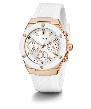 GUESS Ladies White Rose Gold Tone Multi-function Watch