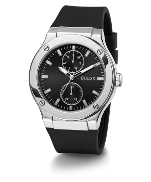 GUESS Mens Black Silver Tone Multi-function Watch