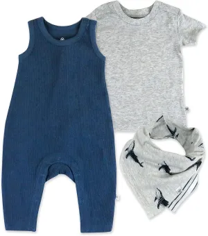 HonestBaby unisex-baby Rib Romper, T-shirt and Reversible Bib Organic Cotton