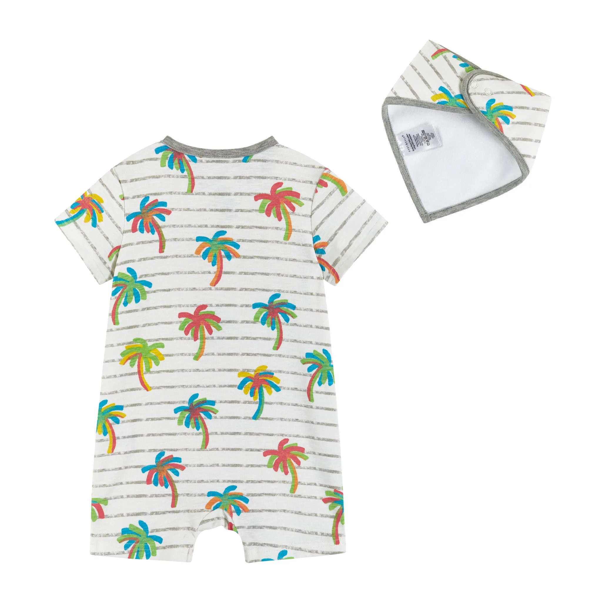 Infant White Palm Print Knit Short Sleeve Romper w/Bib