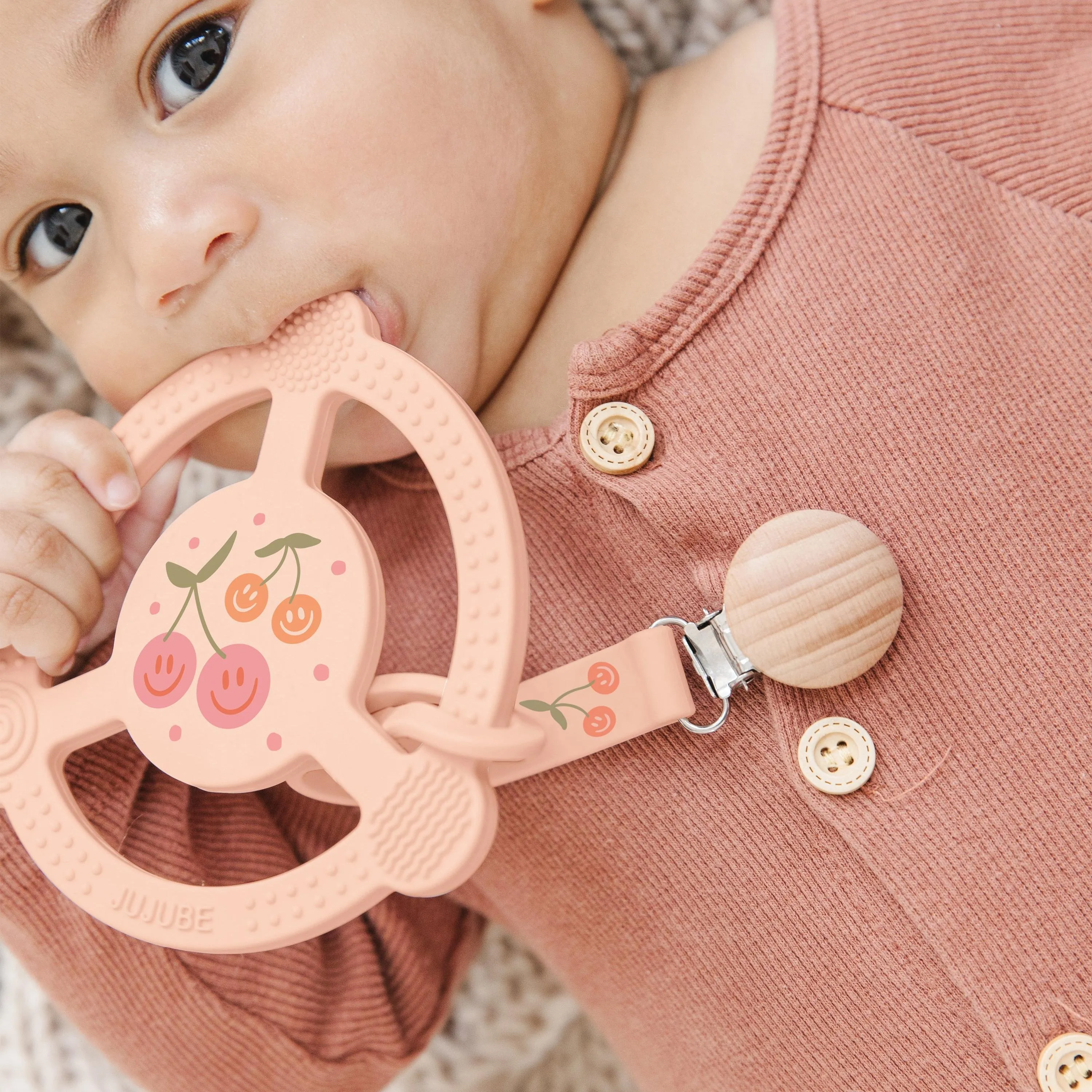 Jujube Silicone Teether Ring & Detachable Clip | Cherry Cute by Doodle By Meg