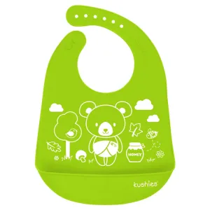 Kushies Soft Silicatch Bib Silicone Waterproof Bib with catch all pocket, Green