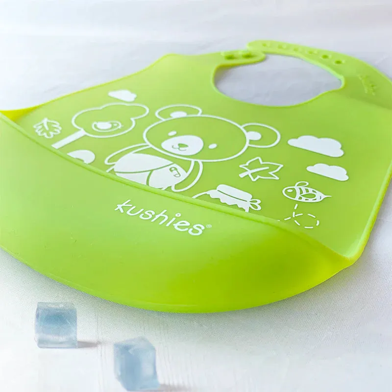 Kushies Soft Silicatch Bib Silicone Waterproof Bib with catch all pocket, Green