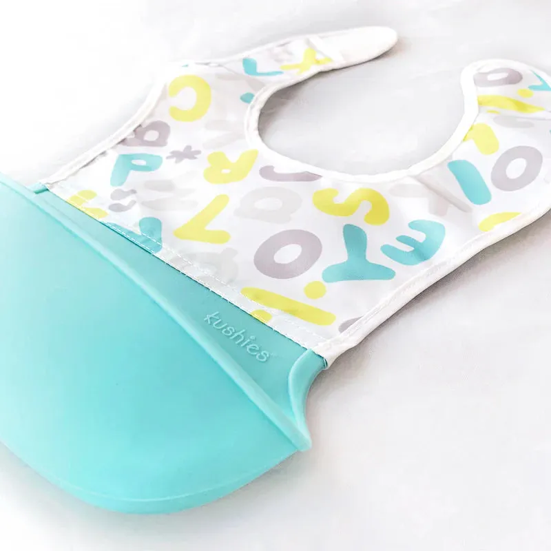 Kushies Waterproof Bib with Soft Silicone catch all pocket, Green Mint