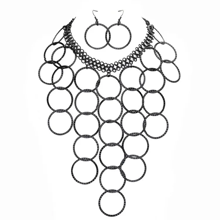 Metal Multi Hoop Link Bib Necklace