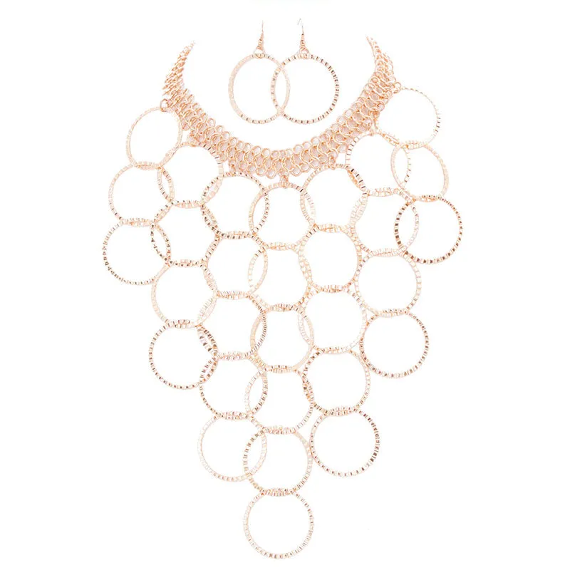 Metal Multi Hoop Link Bib Necklace