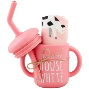Mud Pie Pink Farm Silicone Cup & Bib Set