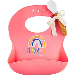Mud Pie Pink Glitter Bib And Spoon