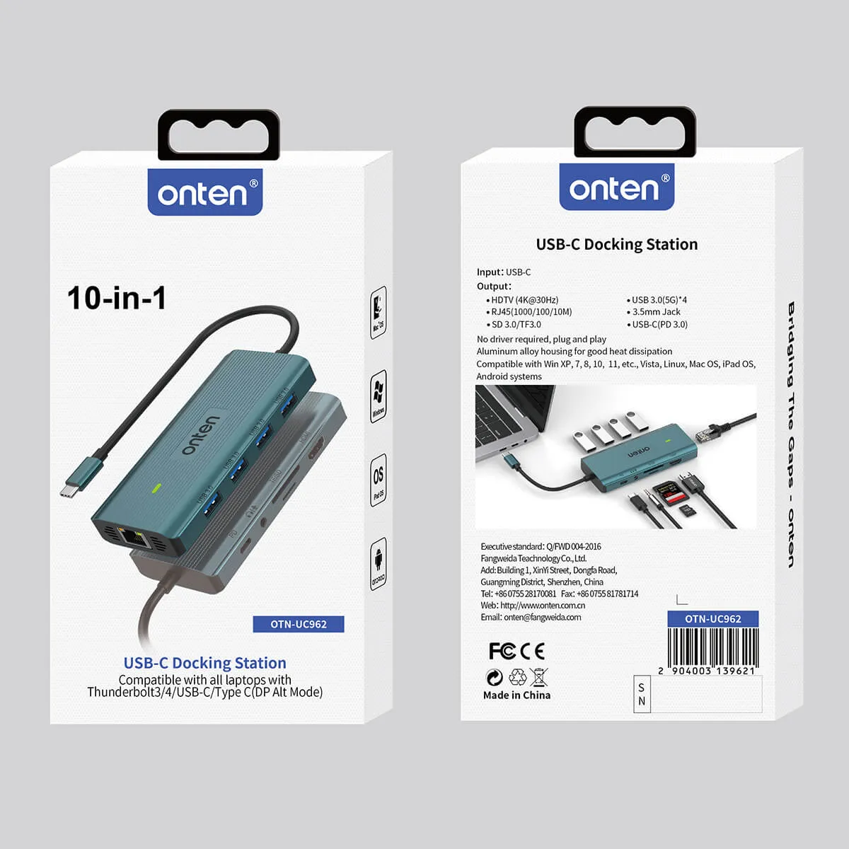 Onten UC962 10 in 1 USB-C Multi-Function Docking Station