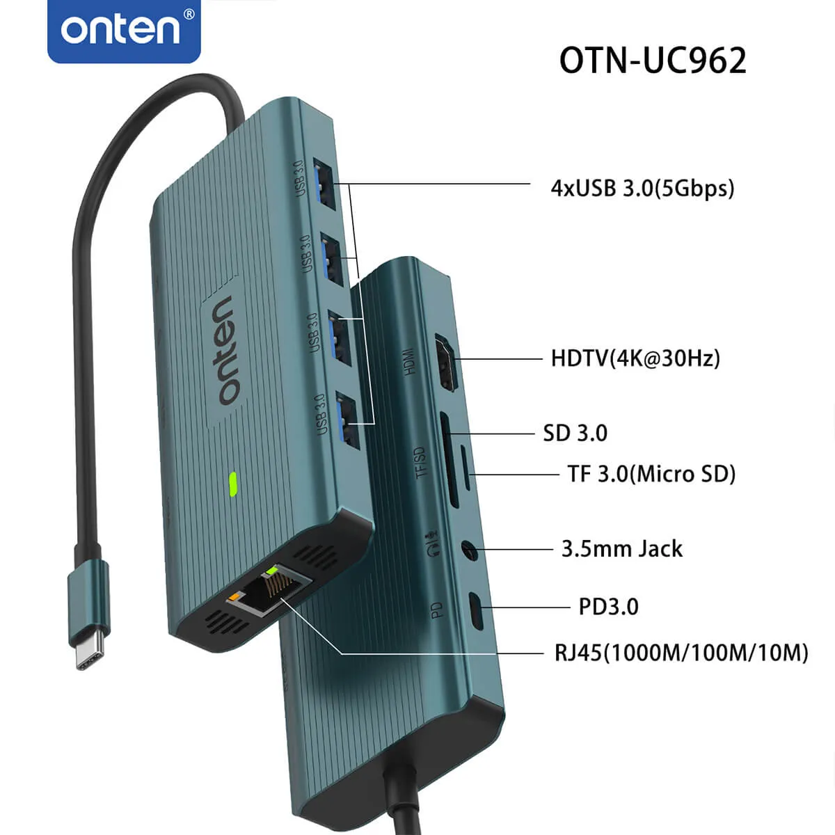 Onten UC962 10 in 1 USB-C Multi-Function Docking Station