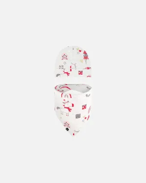 Organic Cotton Printed Christmas Unicorn Hat And Bib Set Oatmeal Mix