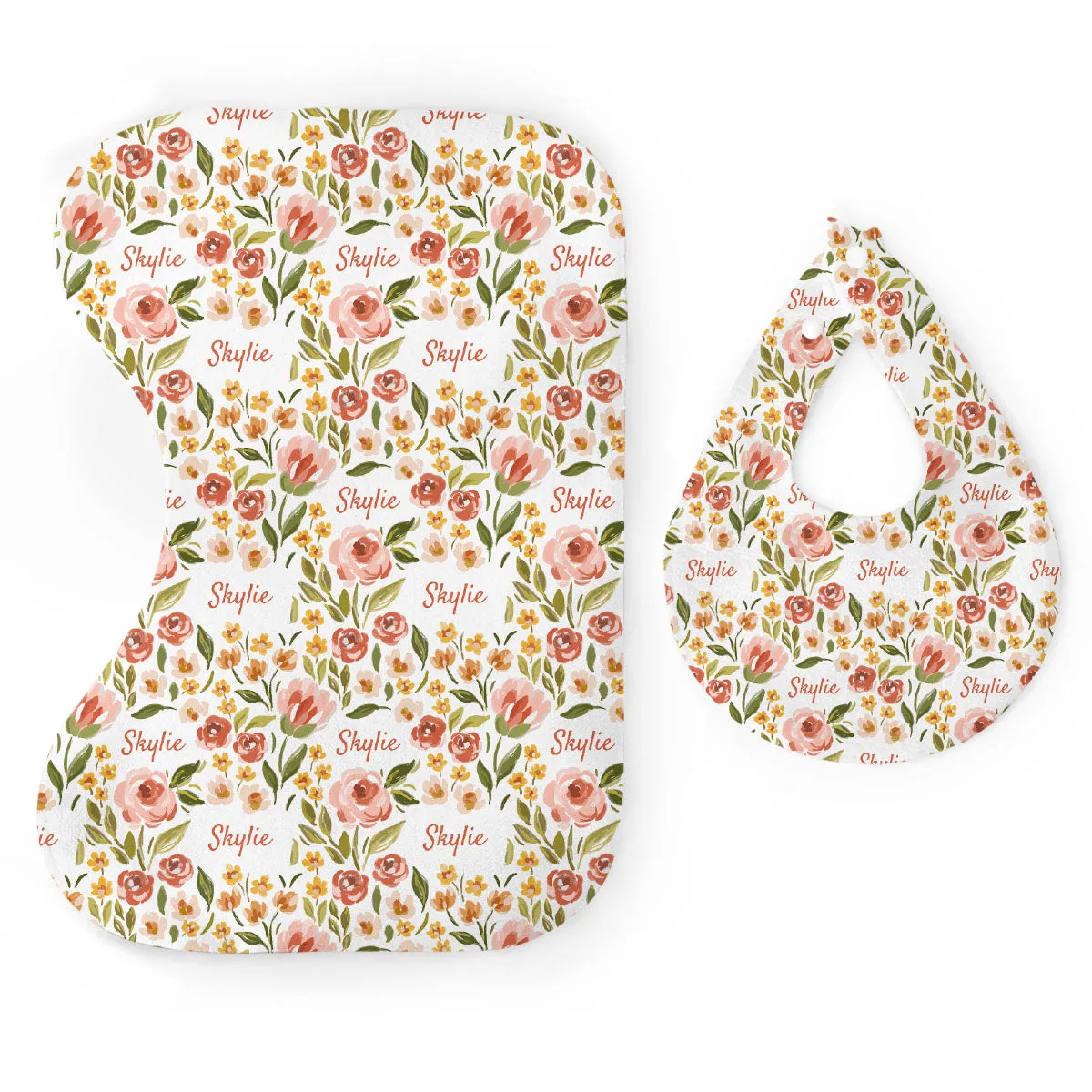 Personalized  Bib & Burp Cloth Set | Spring Tulip