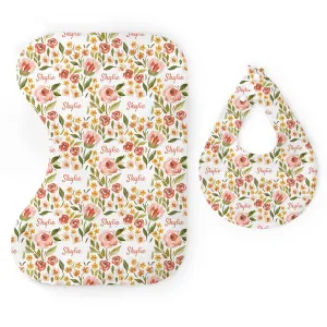 Personalized  Bib & Burp Cloth Set | Spring Tulip