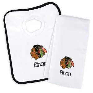 Personalized Chicago Blackhawks Bib & Burp Cloth Set