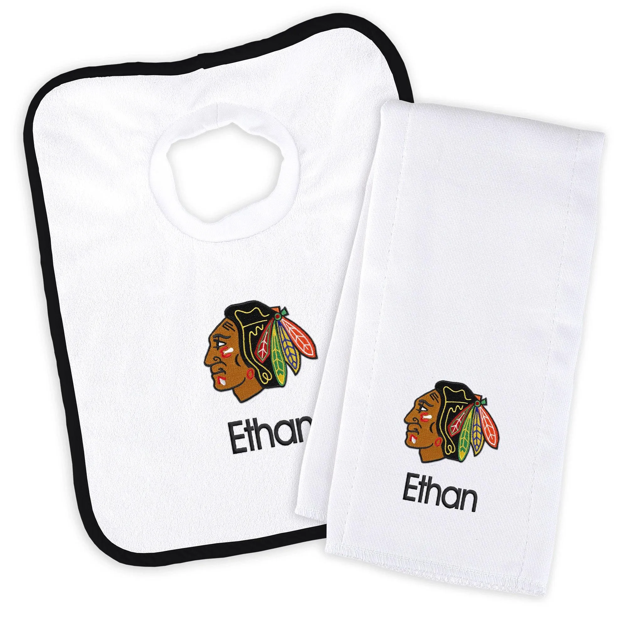 Personalized Chicago Blackhawks Bib & Burp Cloth Set