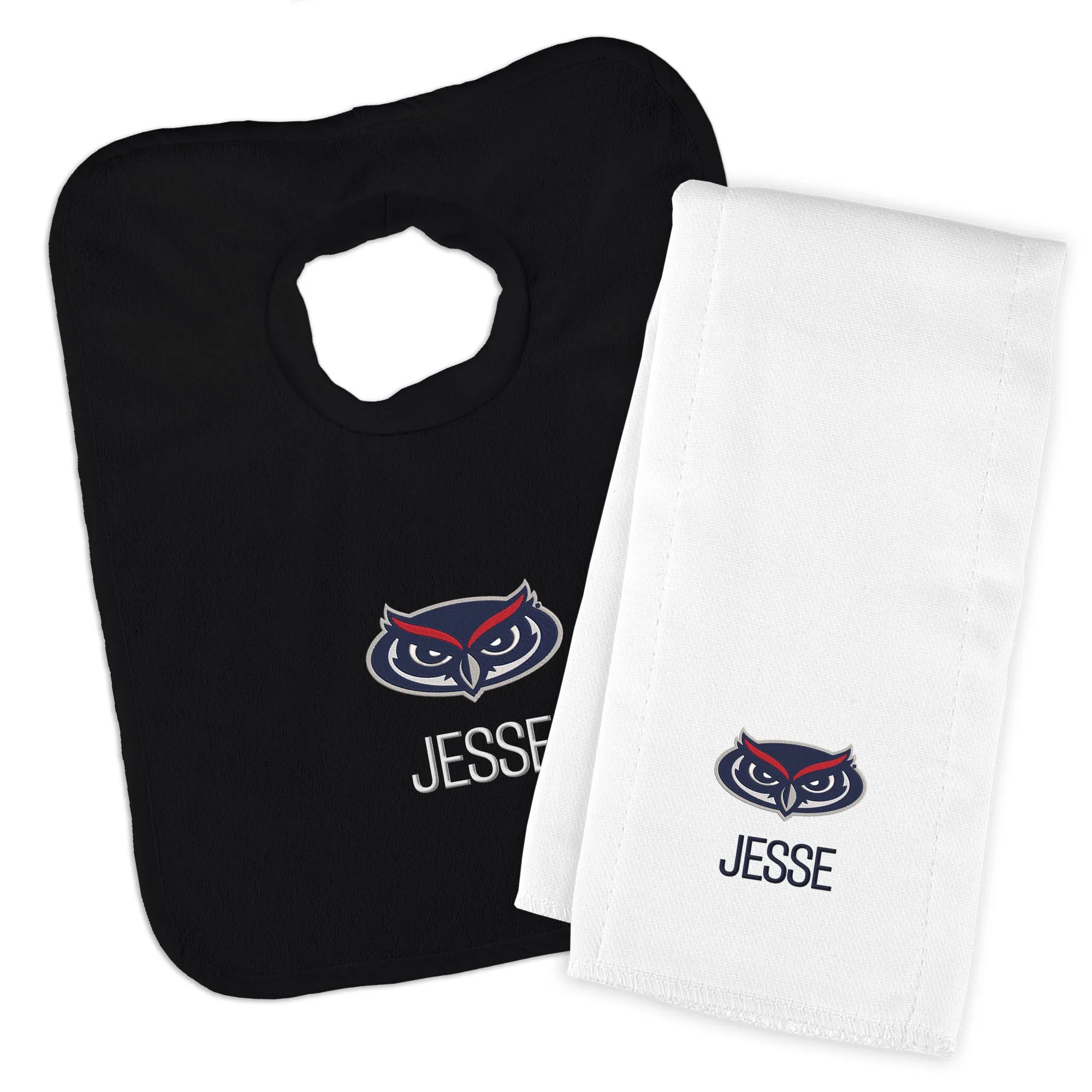 Personalized FAU Owls Bib and Burp Cloth Set