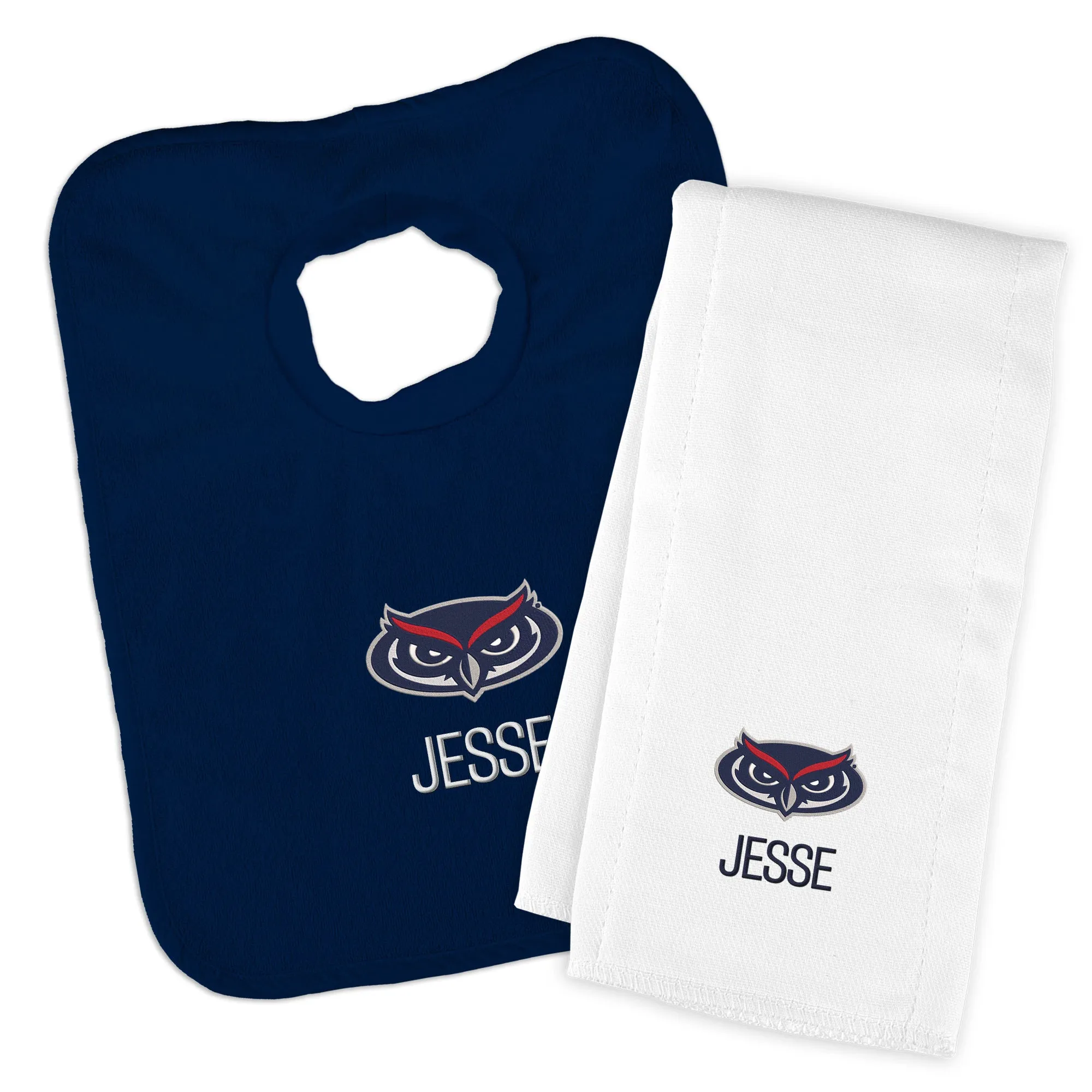 Personalized FAU Owls Bib and Burp Cloth Set