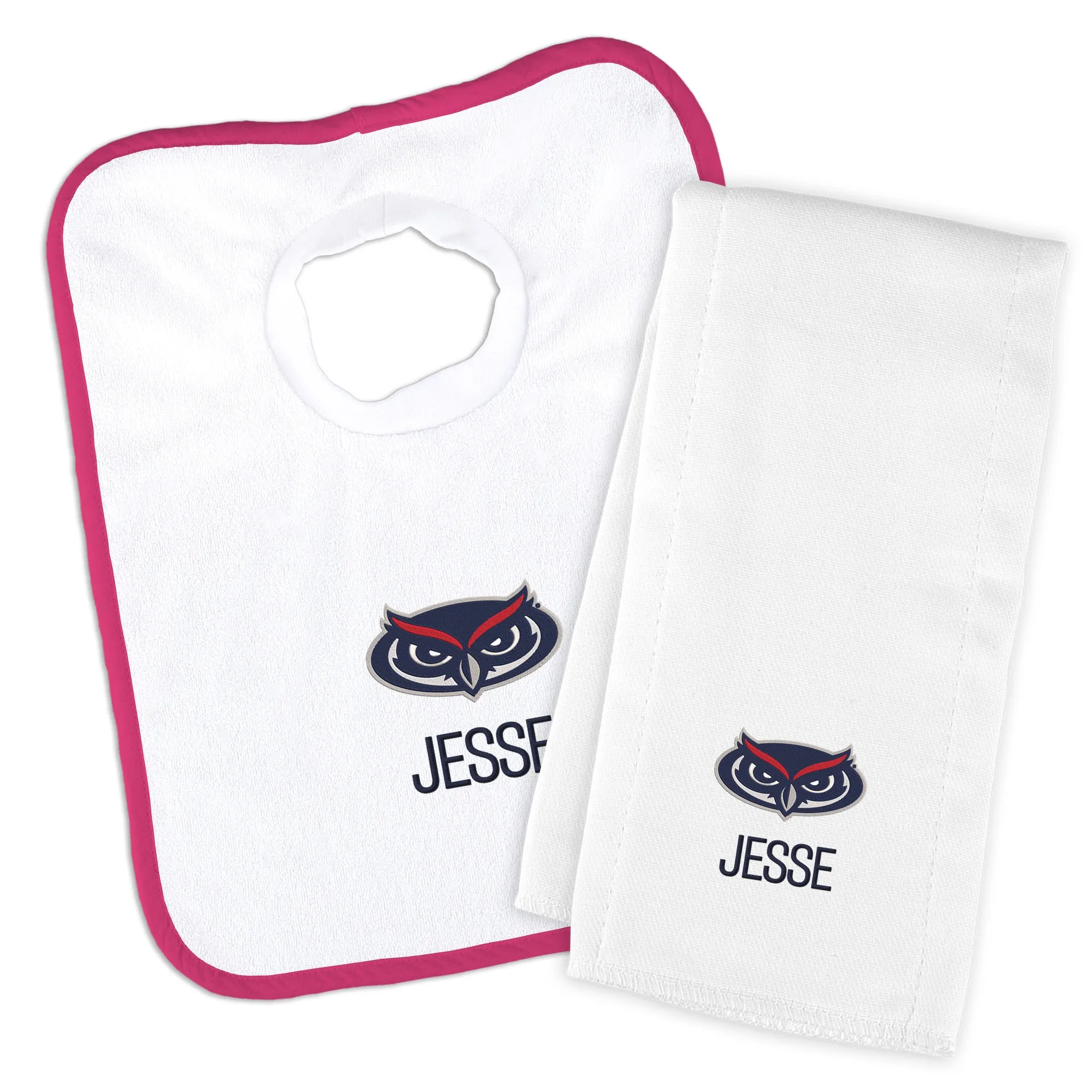 Personalized FAU Owls Bib and Burp Cloth Set