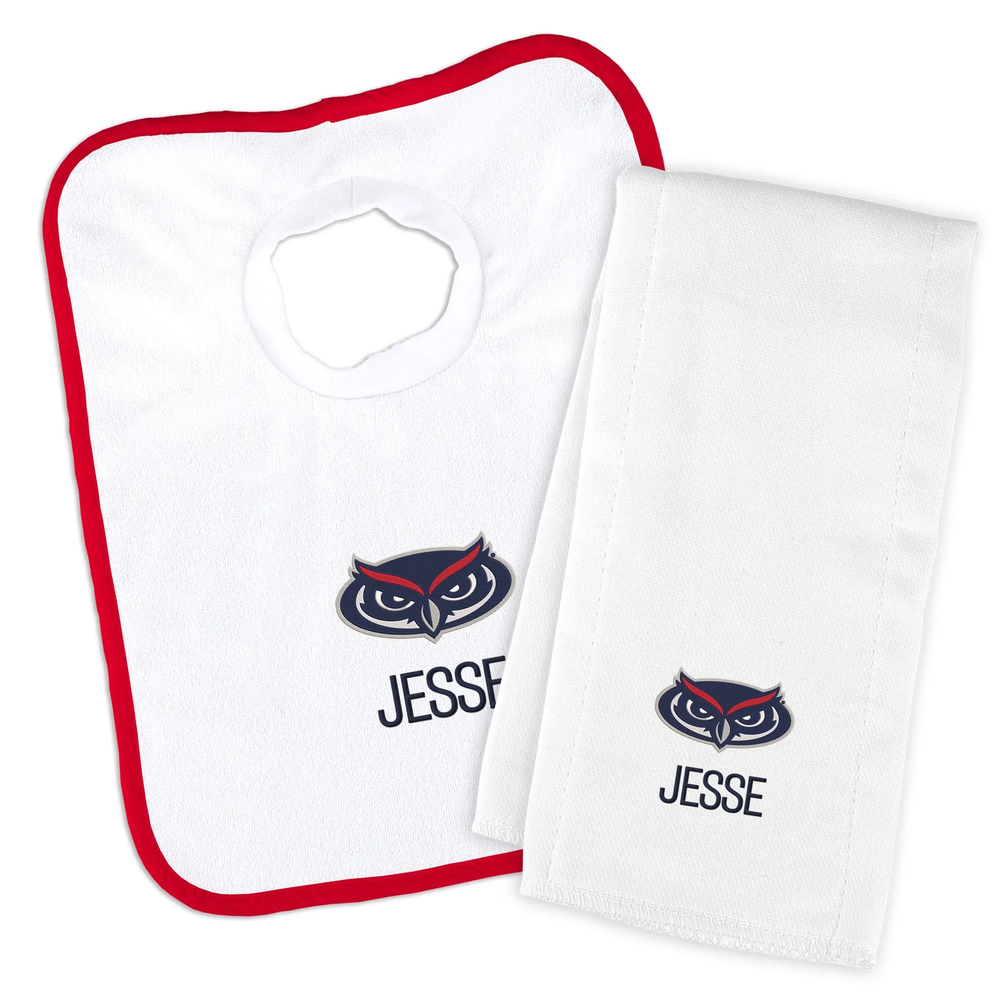 Personalized FAU Owls Bib and Burp Cloth Set