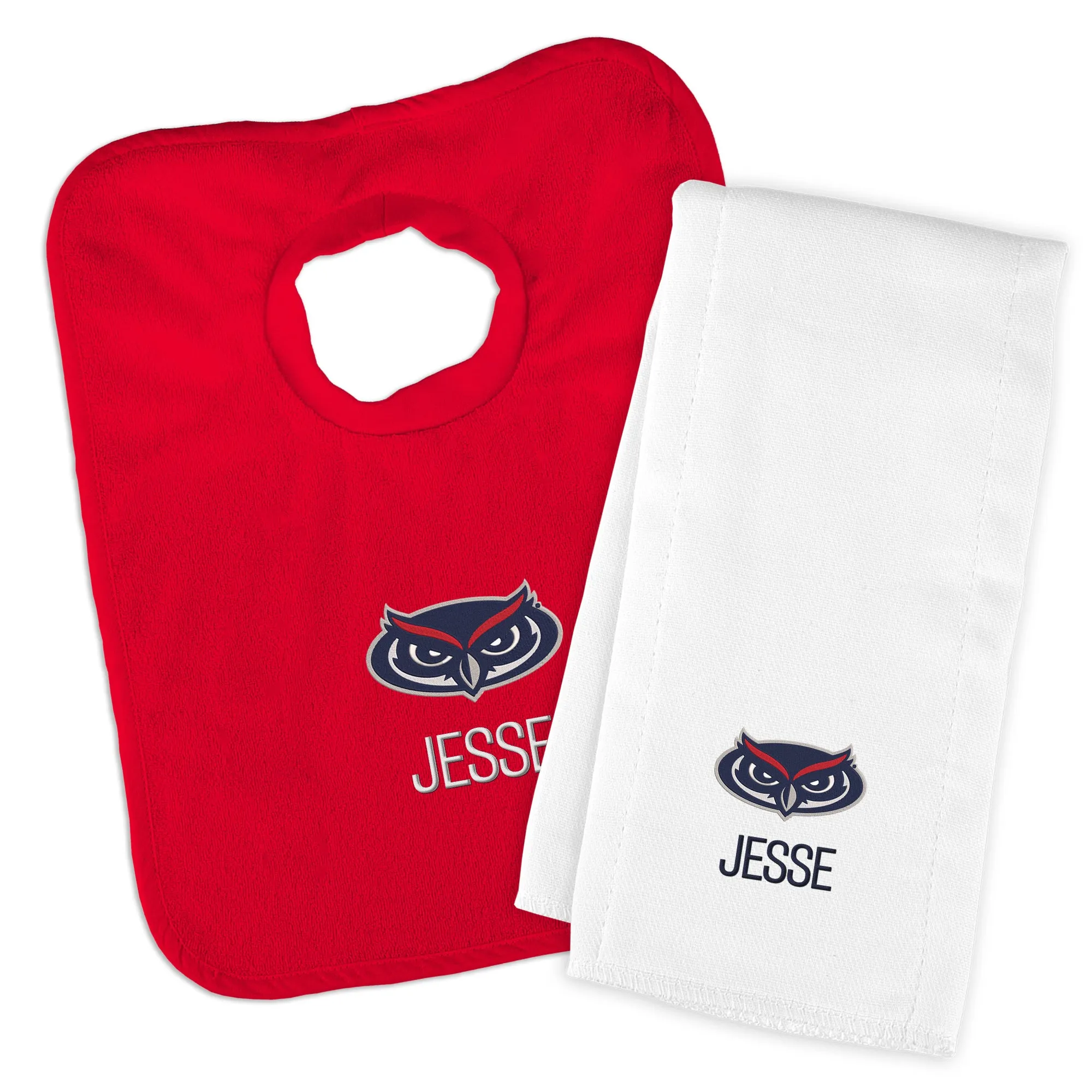Personalized FAU Owls Bib and Burp Cloth Set