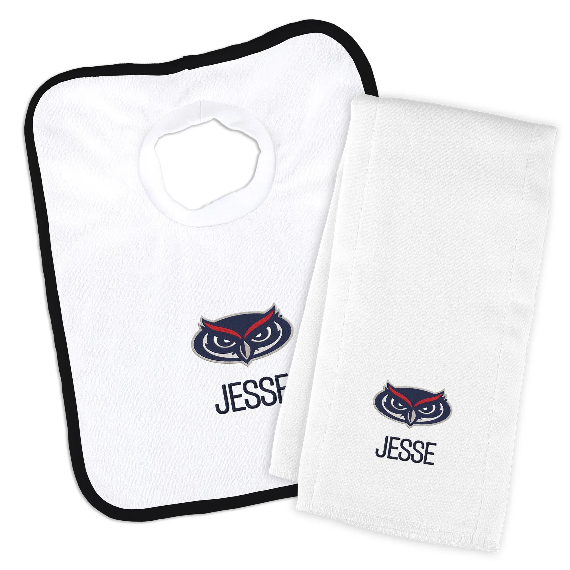 Personalized FAU Owls Bib and Burp Cloth Set