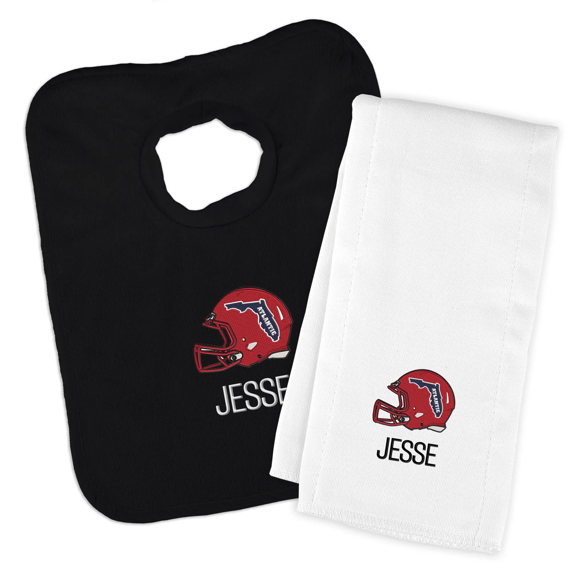 Personalized FAU Owls Helmet Bib and Burp Cloth Set