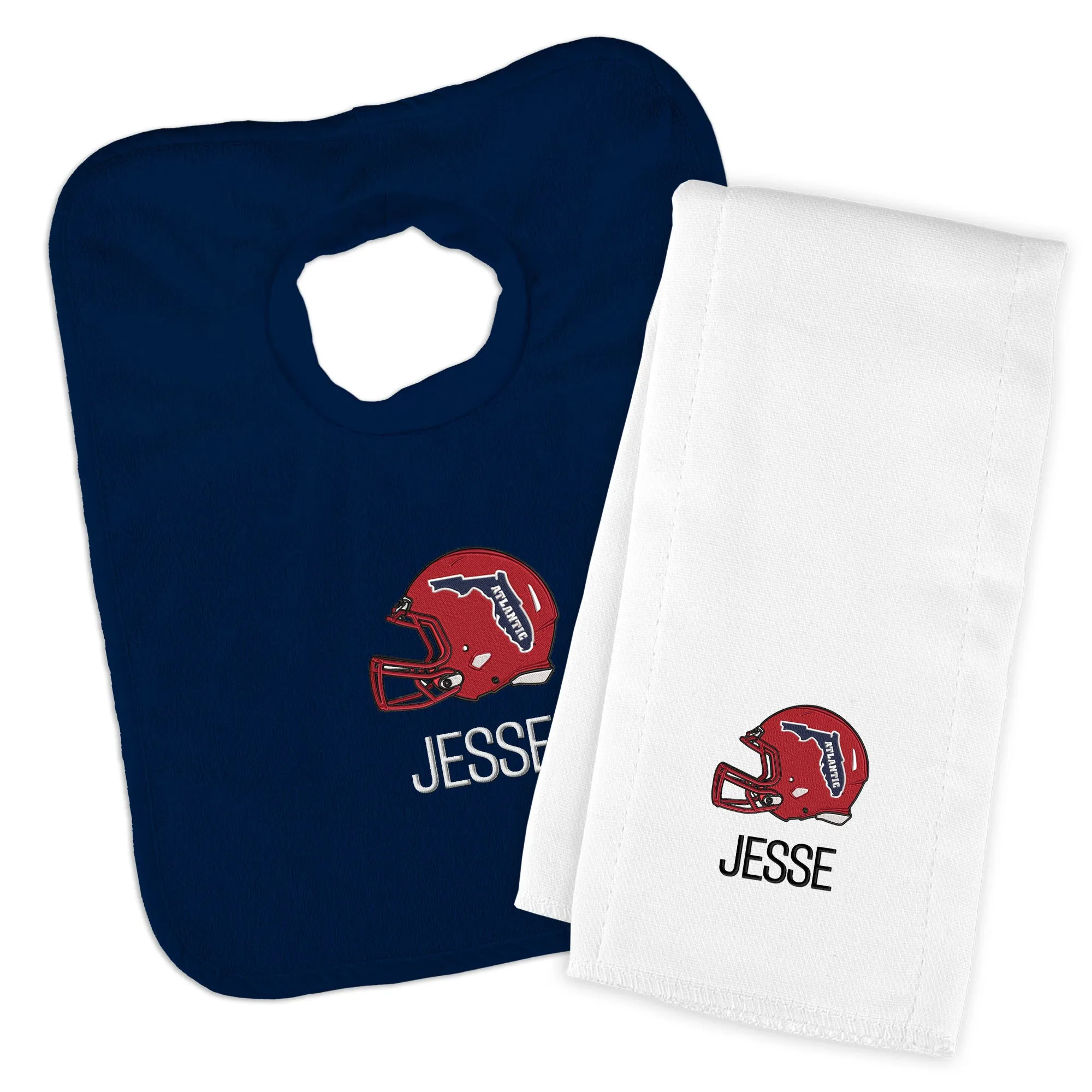 Personalized FAU Owls Helmet Bib and Burp Cloth Set