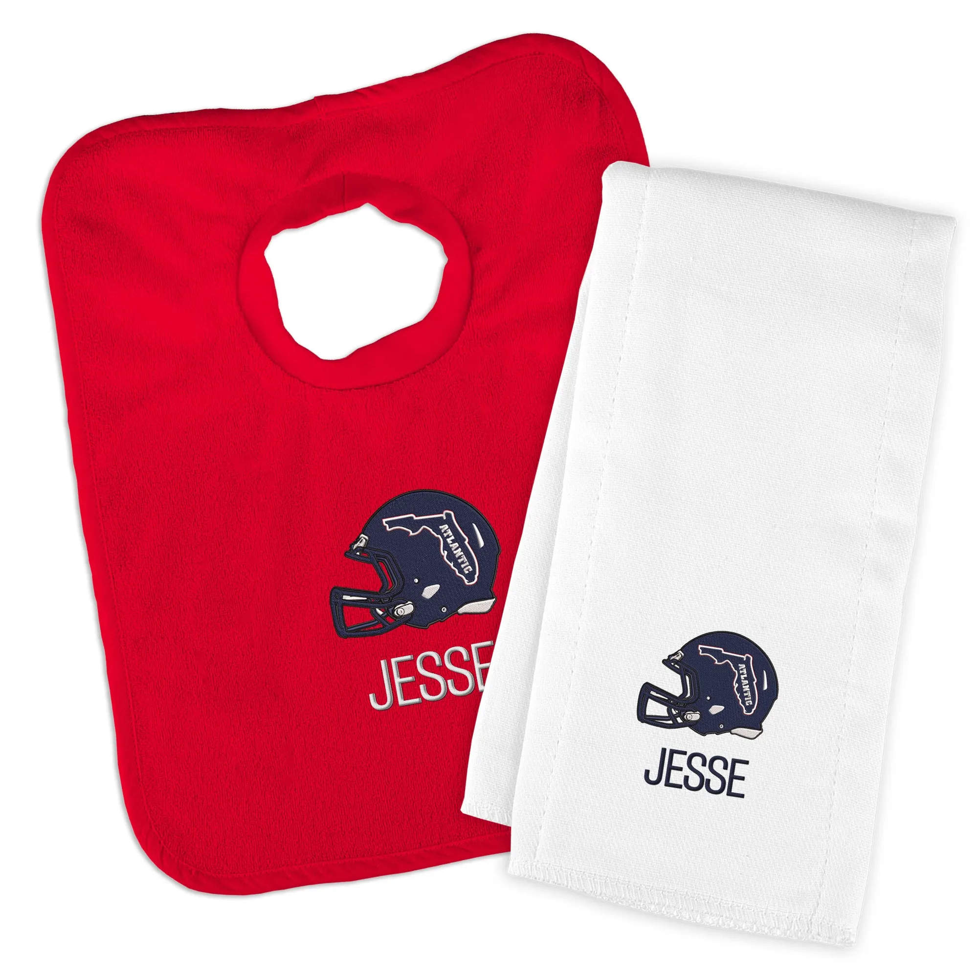 Personalized FAU Owls Helmet Bib and Burp Cloth Set