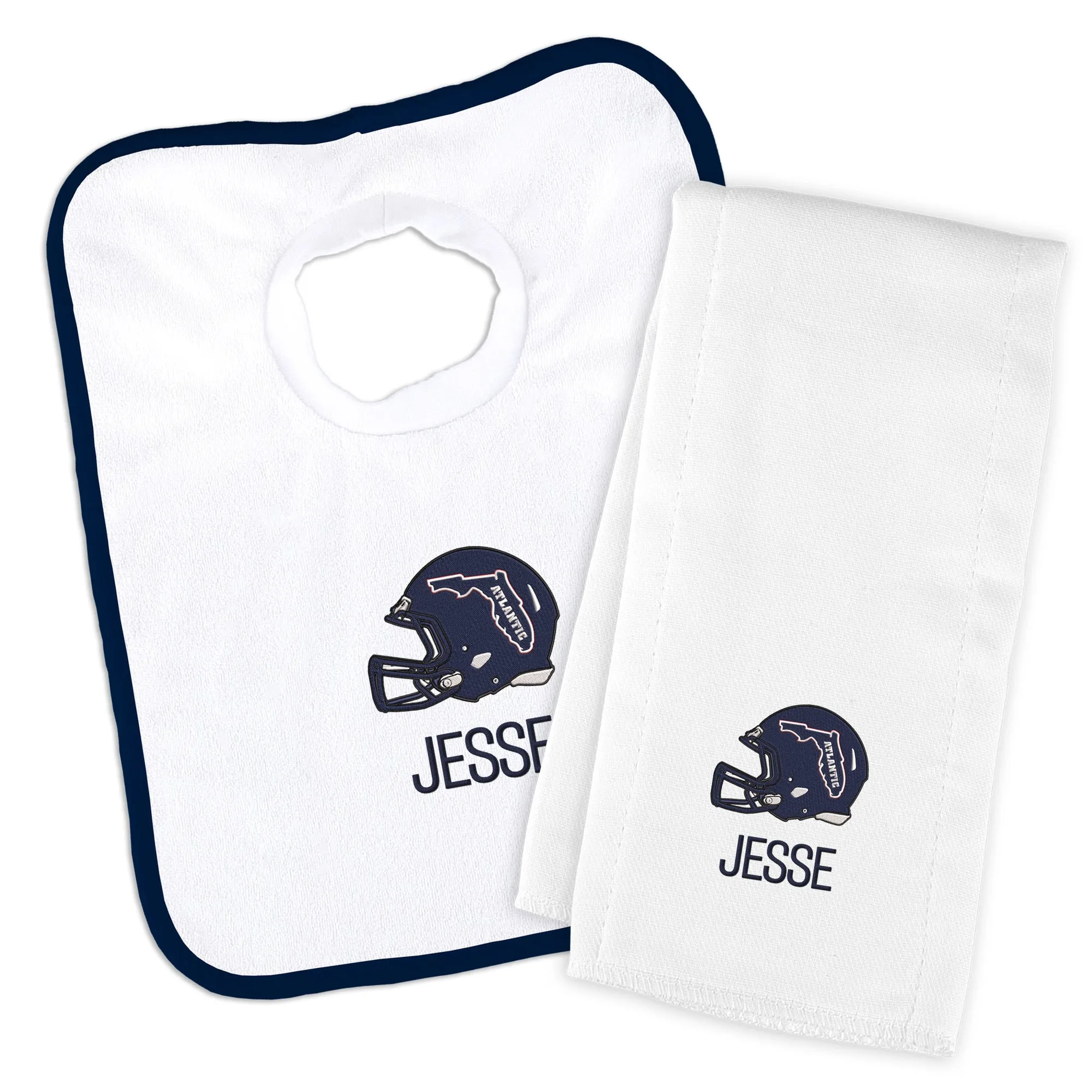 Personalized FAU Owls Helmet Bib and Burp Cloth Set